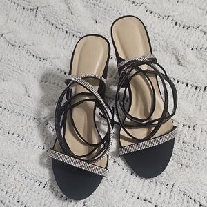 Wild Diva Black and Silver Strappy Heels